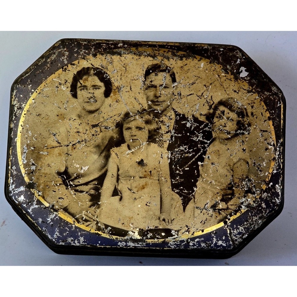 Antique 1920"s Commemorative Coronation Octagonal Bisquit Toffee Tin England
